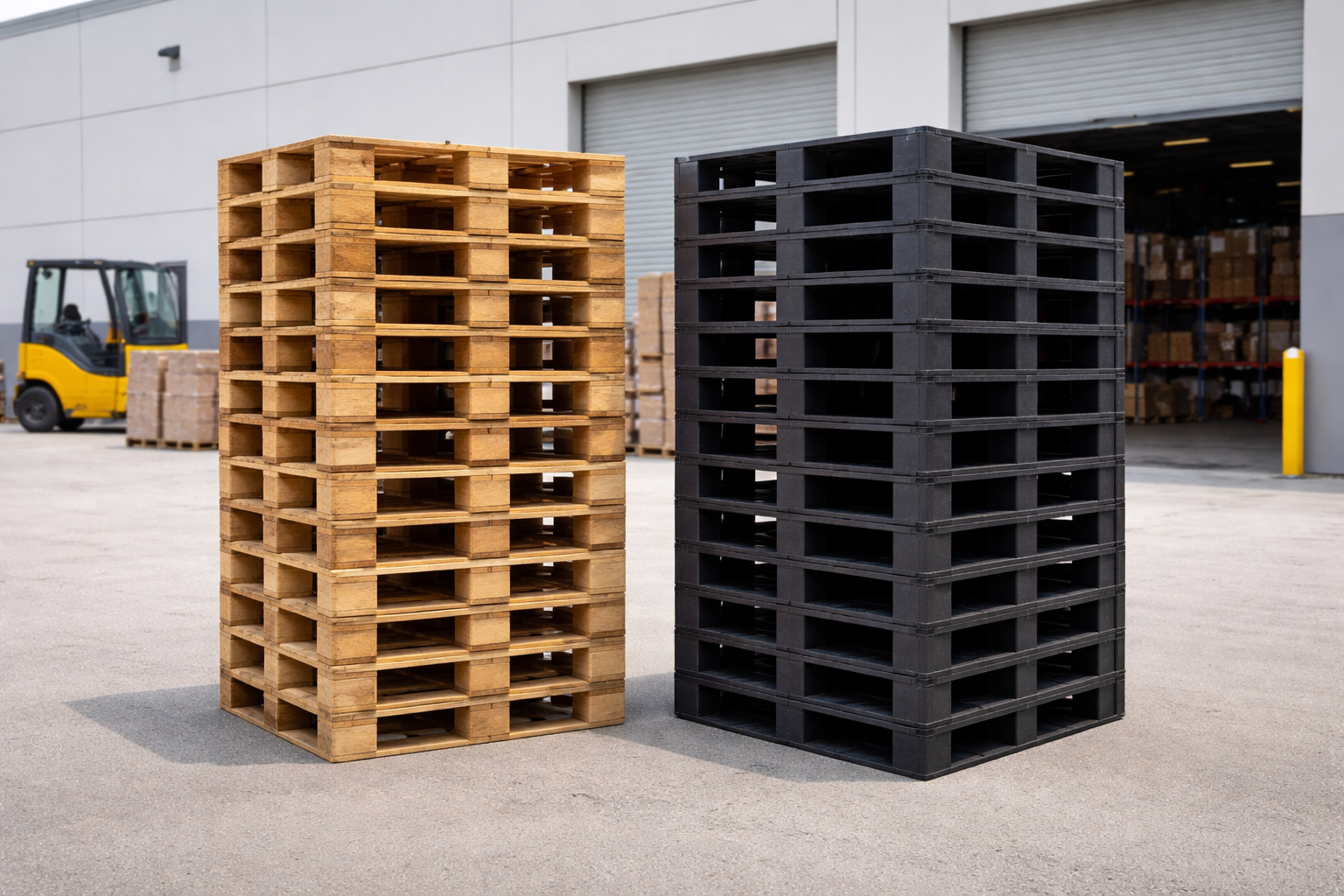 Confronto tra pallet in legno usurato e pallet in plastica igienico per uso logistico e magazzino.