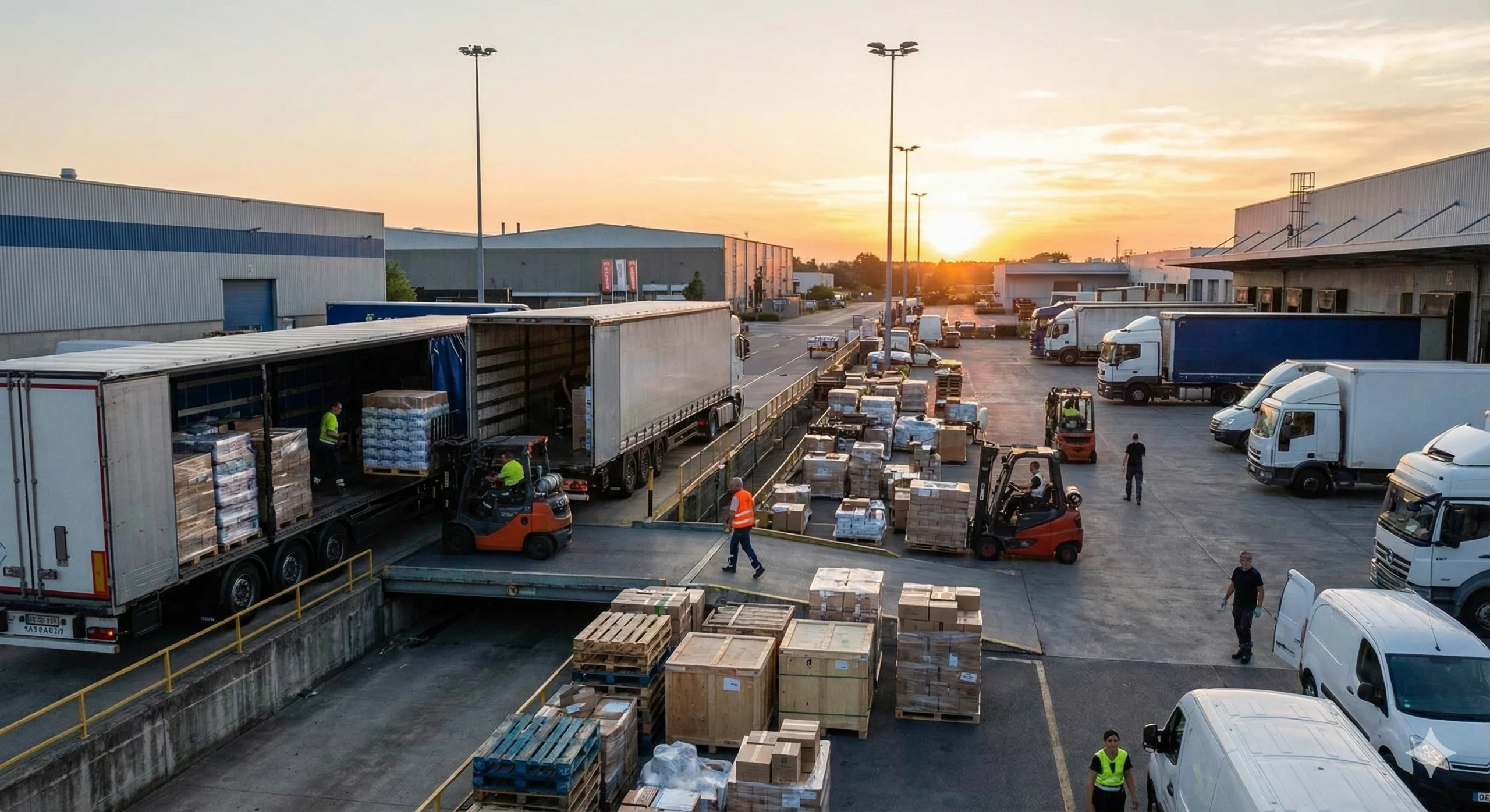 Operazioni di Cross-docking in magazzino logistico con transito rapido della merce tra baie di carico.